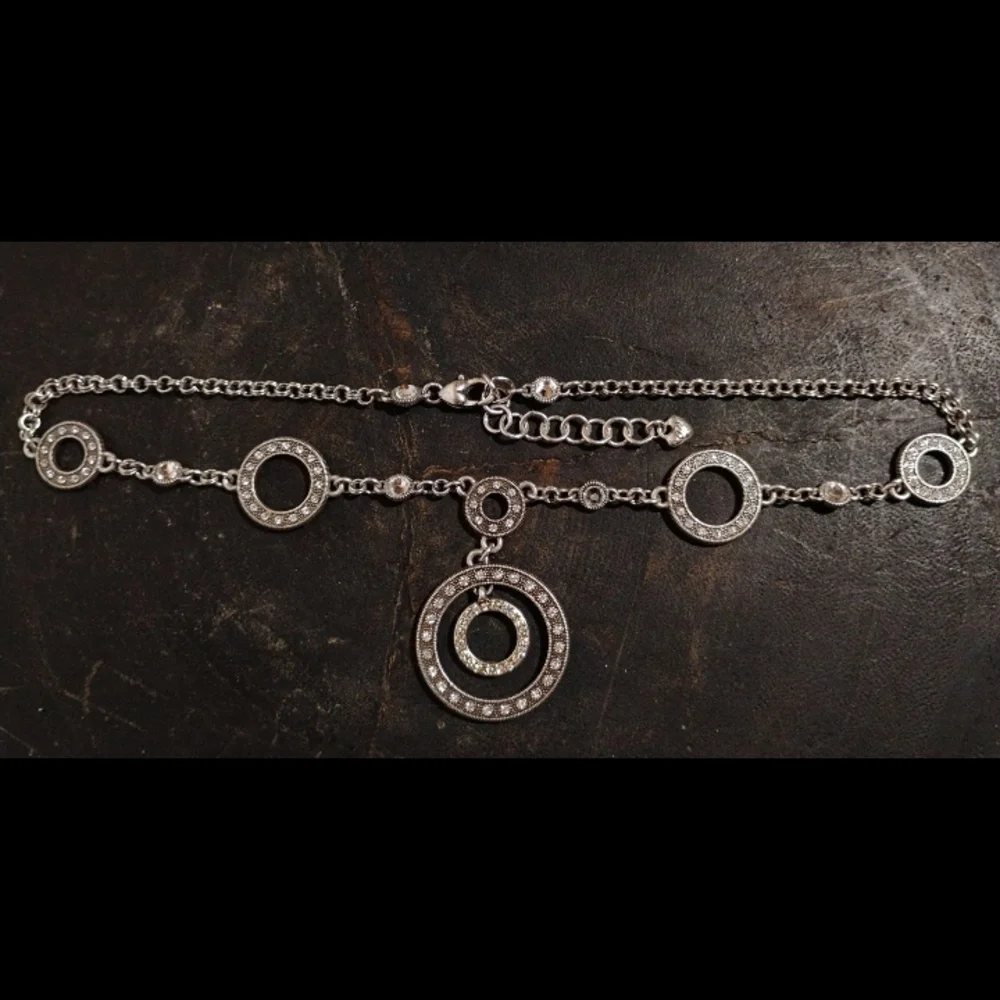Brighton TOWNSEND Silver Marcasite Mega Crystal Open Circles Necklace. - Picture 2 of 3